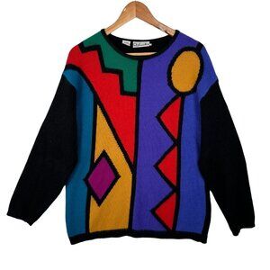 Vintage Rafaella Sweater Womens Medium 80s Color Block Geometic Angora Retro